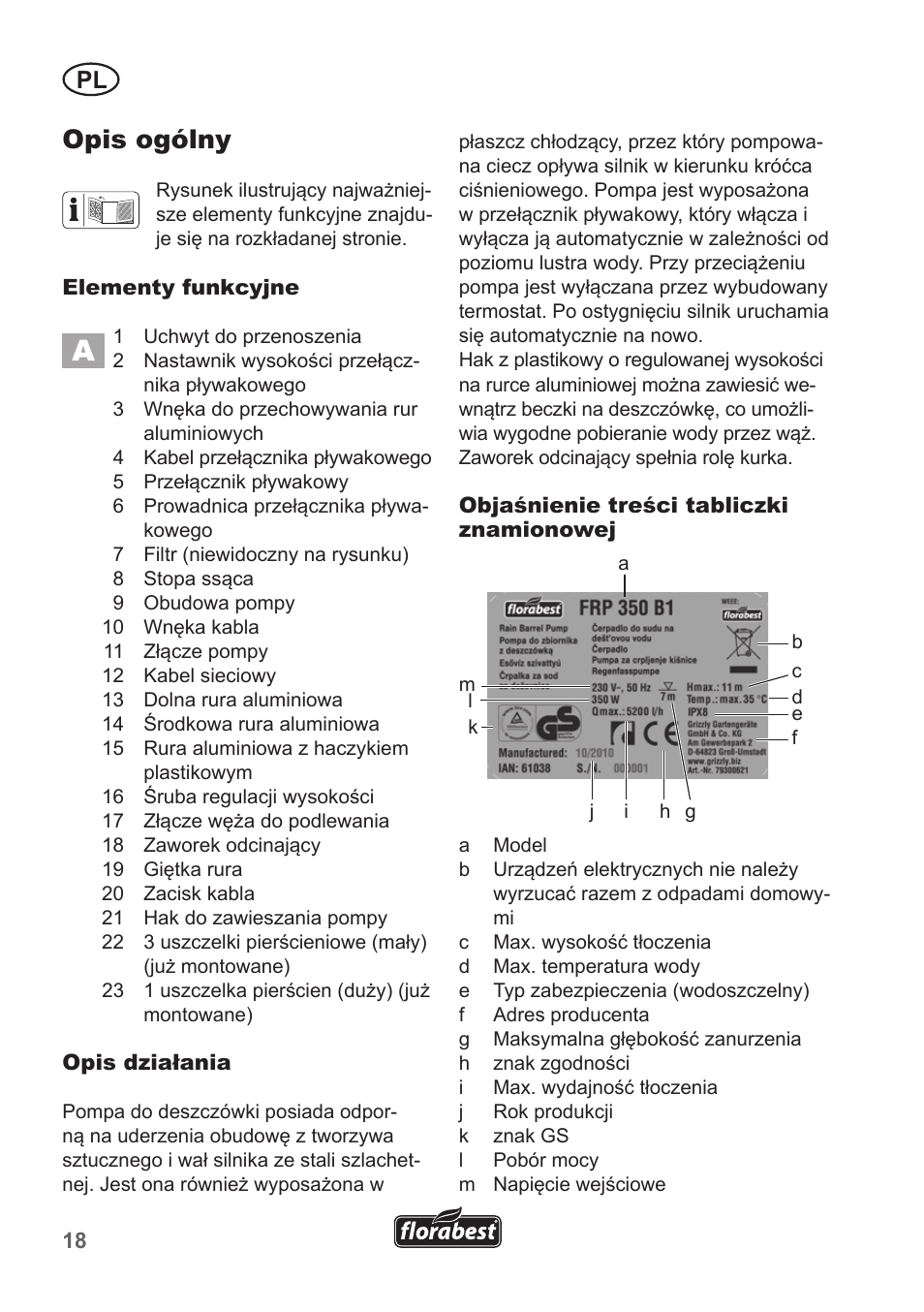 Opis ogólny | Florabest FRP 350 B1 User Manual | Page 18 / 90