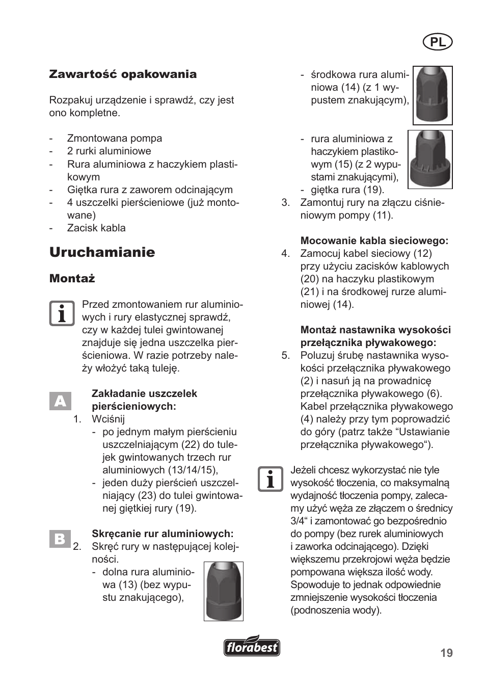 Uruchamianie | Florabest FRP 350 B1 User Manual | Page 19 / 90