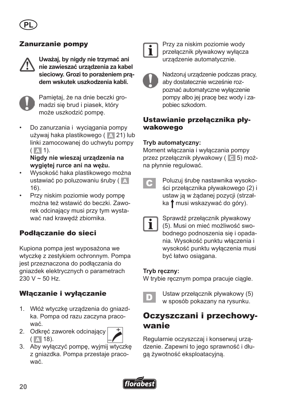 Oczyszczani i przechowy- wanie | Florabest FRP 350 B1 User Manual | Page 20 / 90