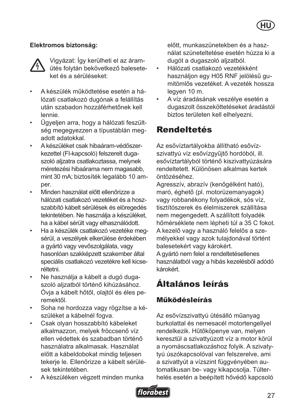Rendeltetés, Általános leírás | Florabest FRP 350 B1 User Manual | Page 27 / 90