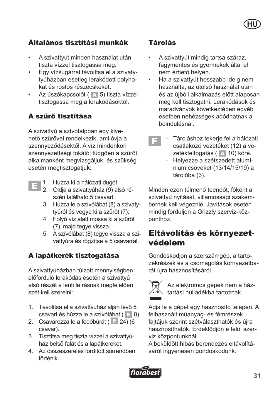 Eltávolítás és környezet- védelem | Florabest FRP 350 B1 User Manual | Page 31 / 90