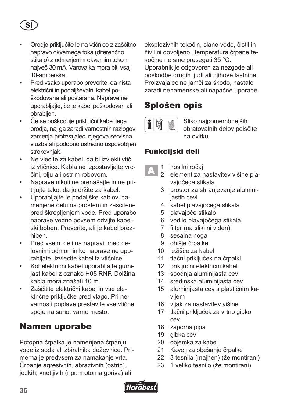 Namen uporabe, Splošen opis | Florabest FRP 350 B1 User Manual | Page 36 / 90