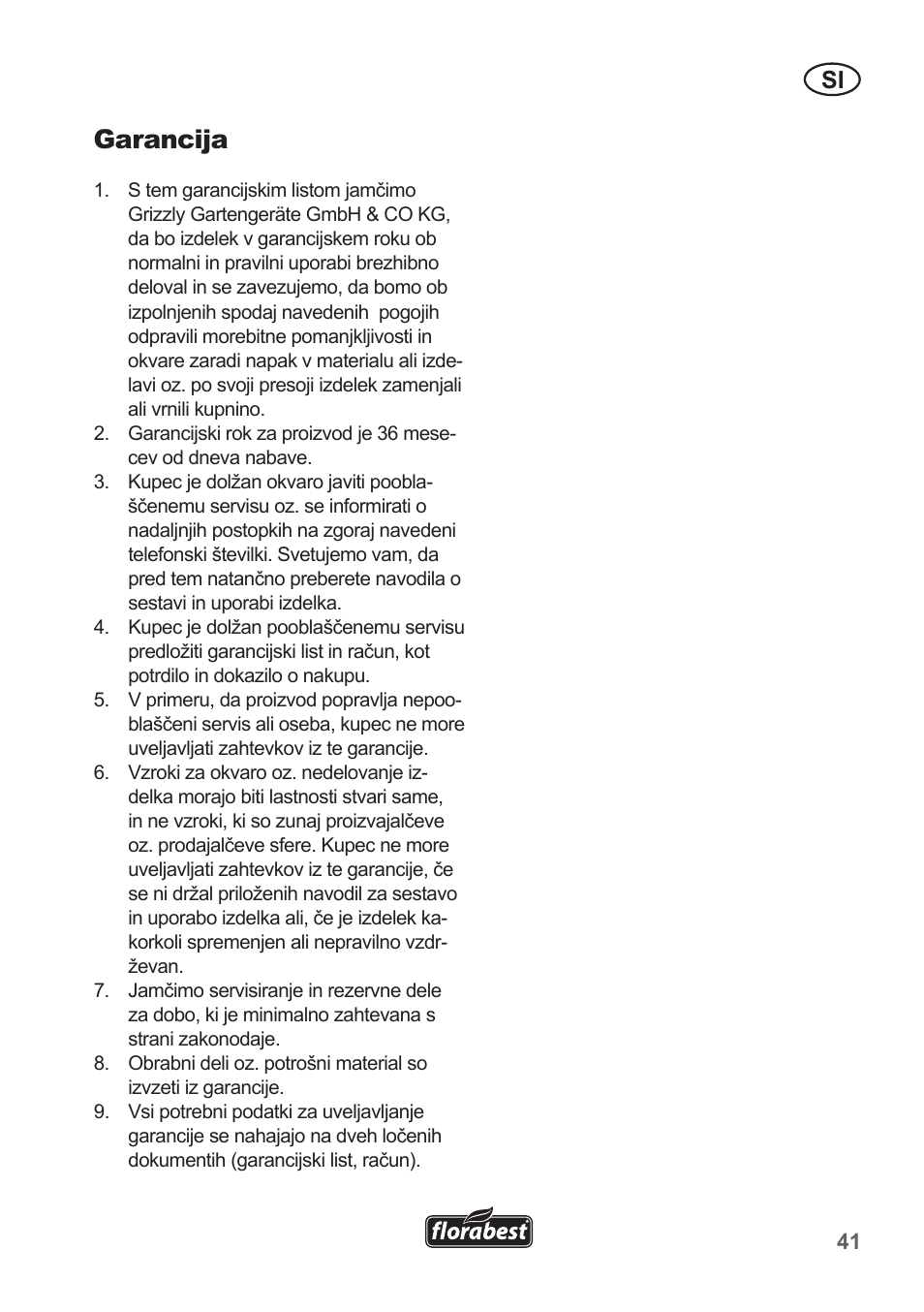 Garancija | Florabest FRP 350 B1 User Manual | Page 41 / 90