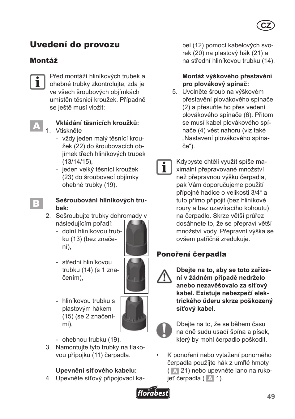 Uvedení do provozu | Florabest FRP 350 B1 User Manual | Page 49 / 90
