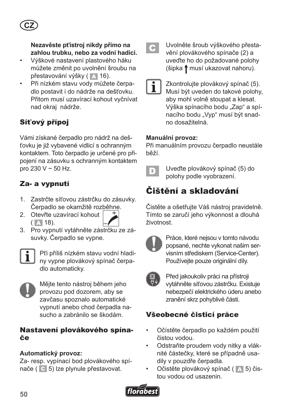 Čištění a skladování | Florabest FRP 350 B1 User Manual | Page 50 / 90