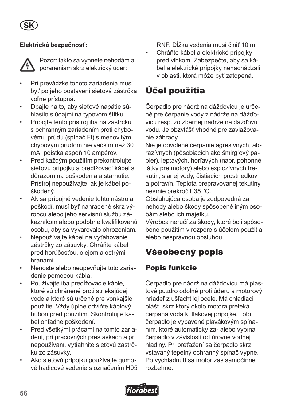 Účel použitia, Všeobecný popis | Florabest FRP 350 B1 User Manual | Page 56 / 90