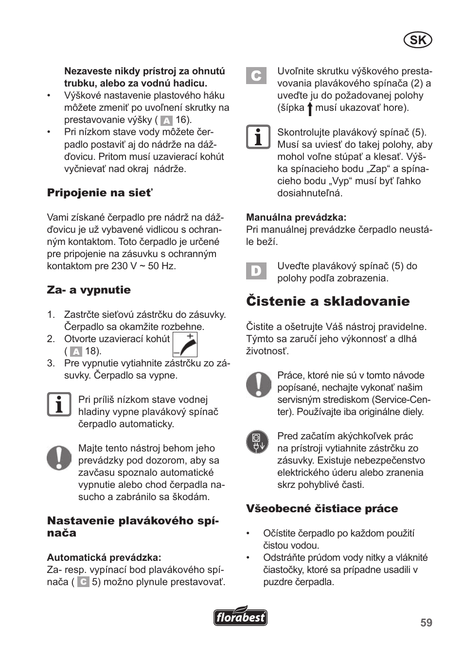 Čistenie a skladovanie | Florabest FRP 350 B1 User Manual | Page 59 / 90