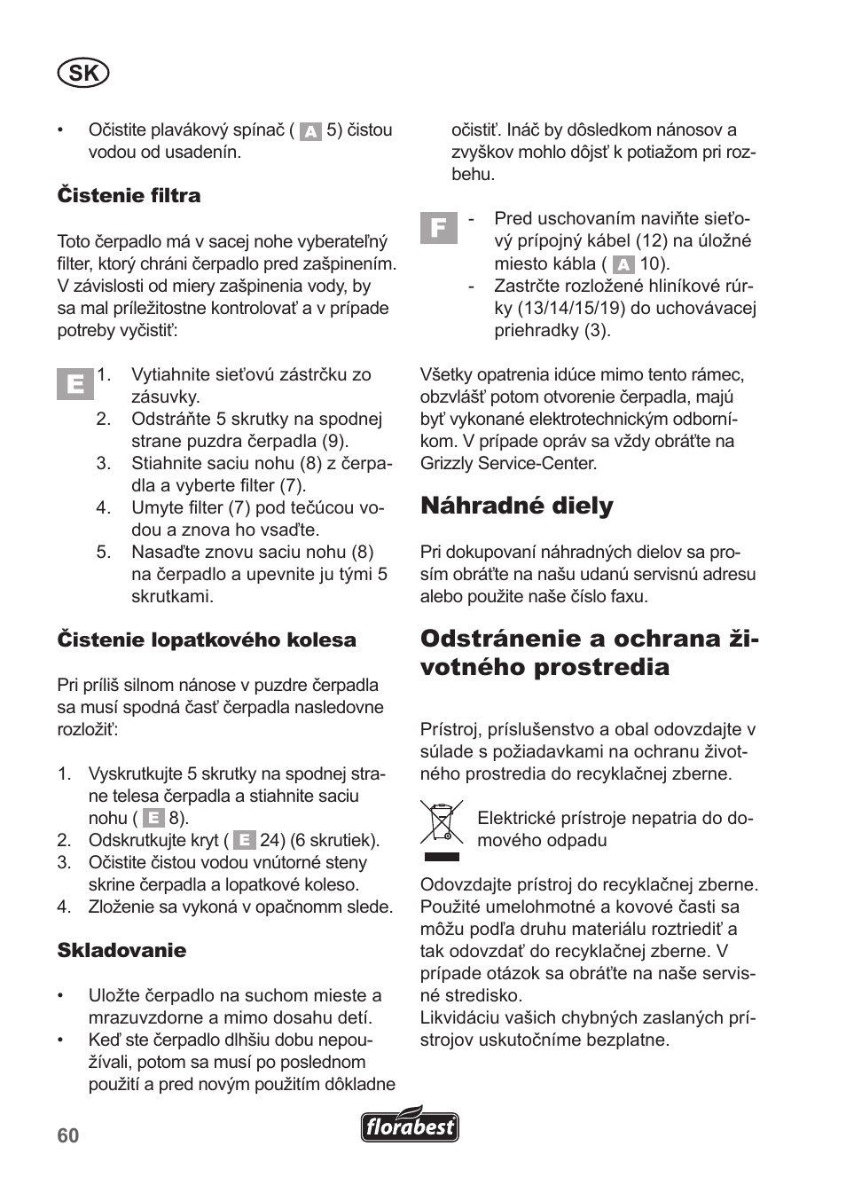 Náhradné diely, Odstránenie a ochrana ži- votného prostredia | Florabest FRP 350 B1 User Manual | Page 60 / 90