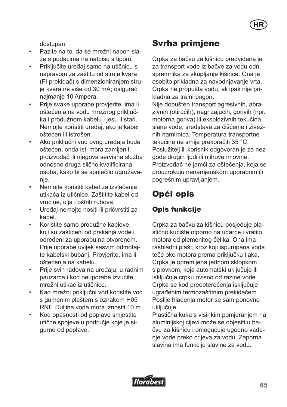 Svrha primjene, Opći opis | Florabest FRP 350 B1 User Manual | Page 65 / 90