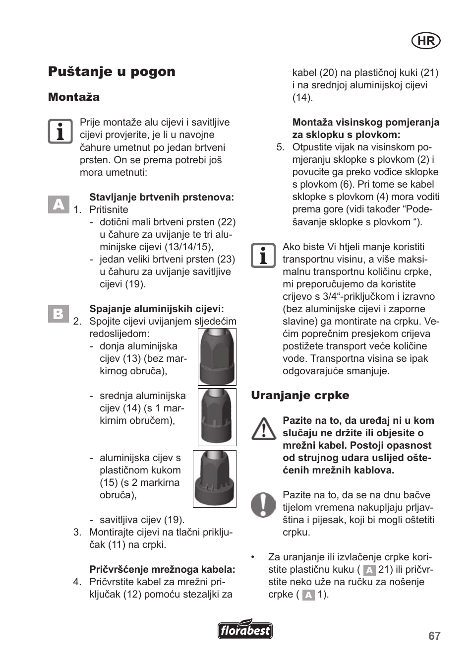 Puštanje u pogon | Florabest FRP 350 B1 User Manual | Page 67 / 90