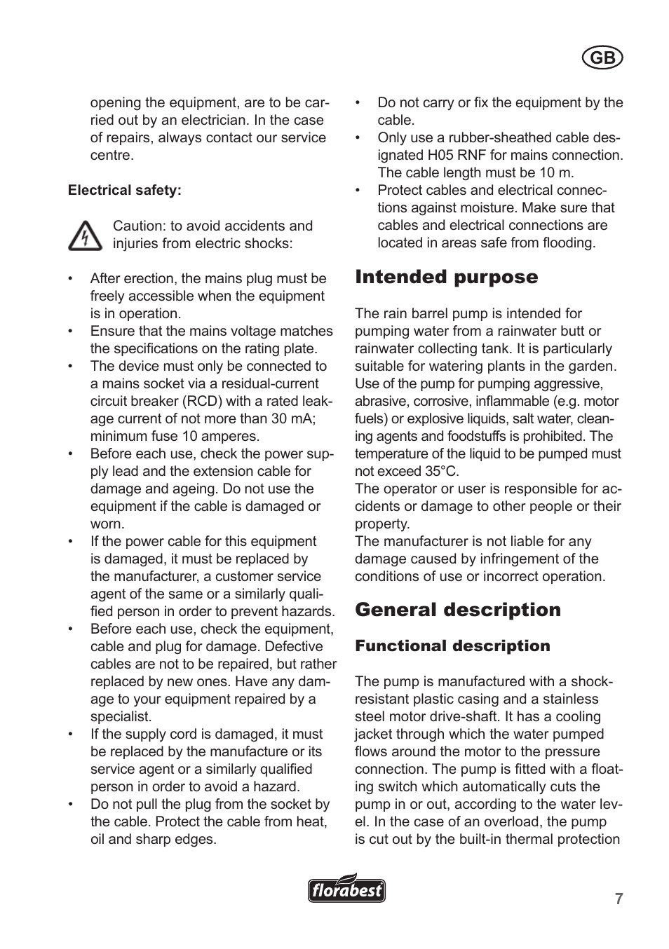 Intended purpose, General description | Florabest FRP 350 B1 User Manual | Page 7 / 90