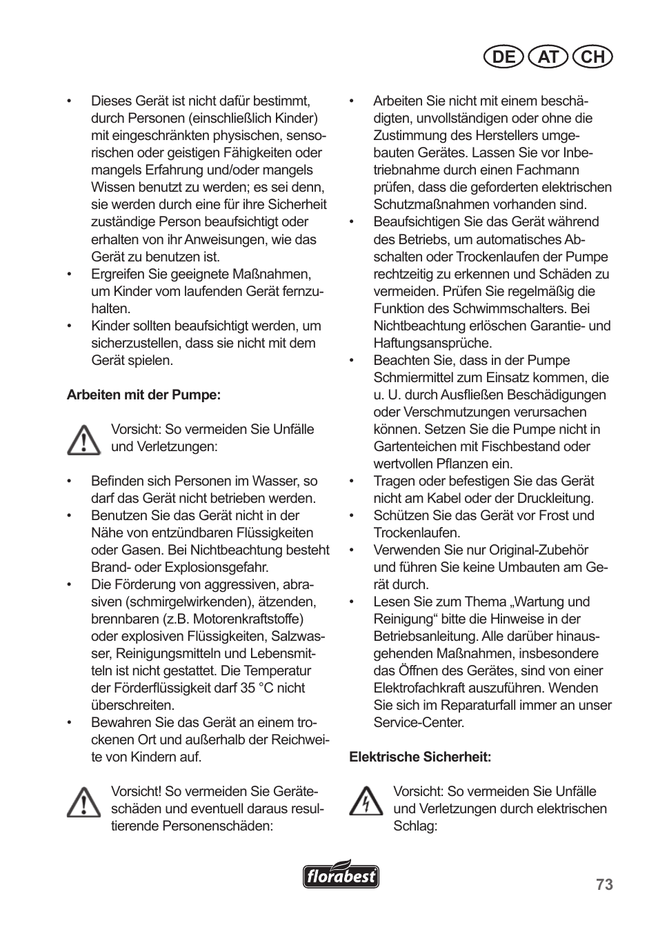 De at ch | Florabest FRP 350 B1 User Manual | Page 73 / 90