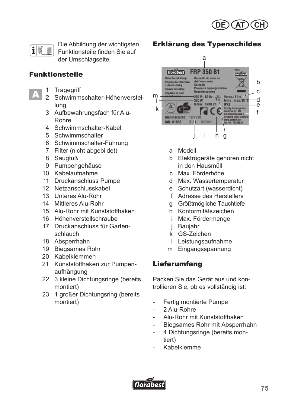 De at ch | Florabest FRP 350 B1 User Manual | Page 75 / 90
