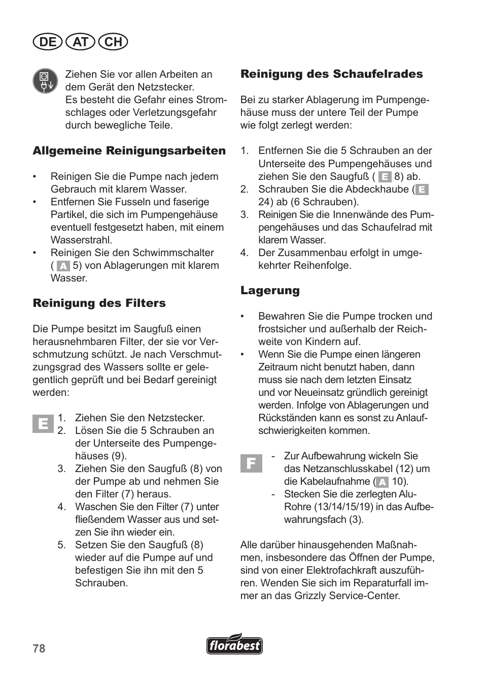 De at ch | Florabest FRP 350 B1 User Manual | Page 78 / 90