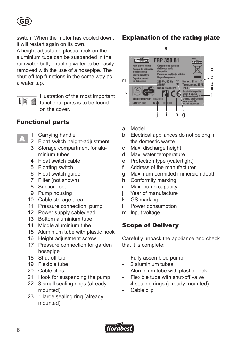 Florabest FRP 350 B1 User Manual | Page 8 / 90