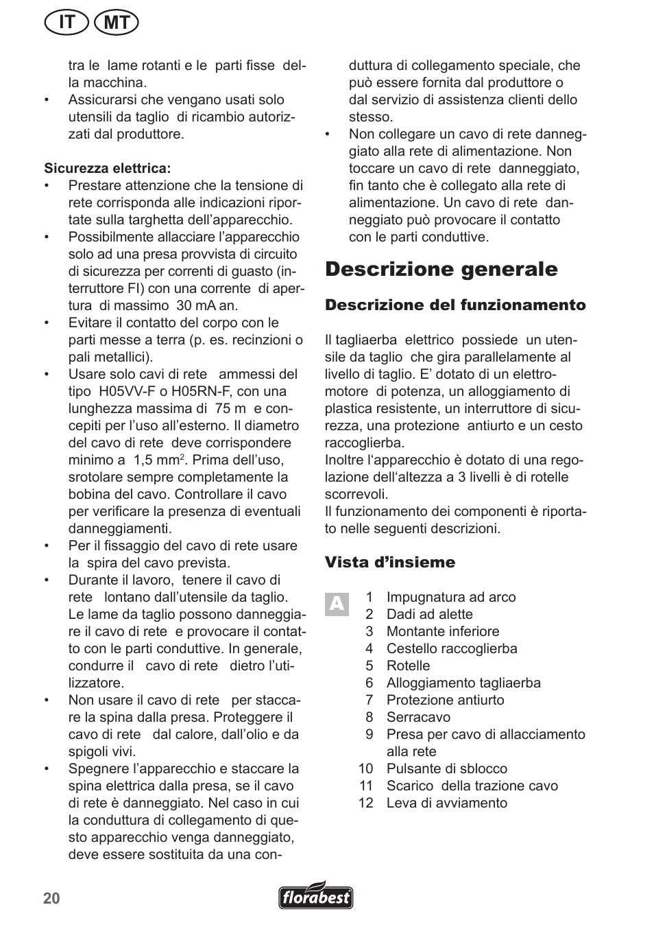 Descrizione generale, Mt it | Florabest FRM 1200 A3 User Manual | Page 20 / 66
