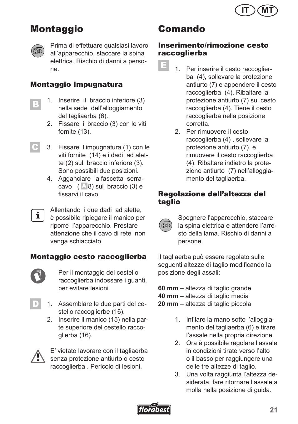 Montaggio, Comando, Mt it | Florabest FRM 1200 A3 User Manual | Page 21 / 66