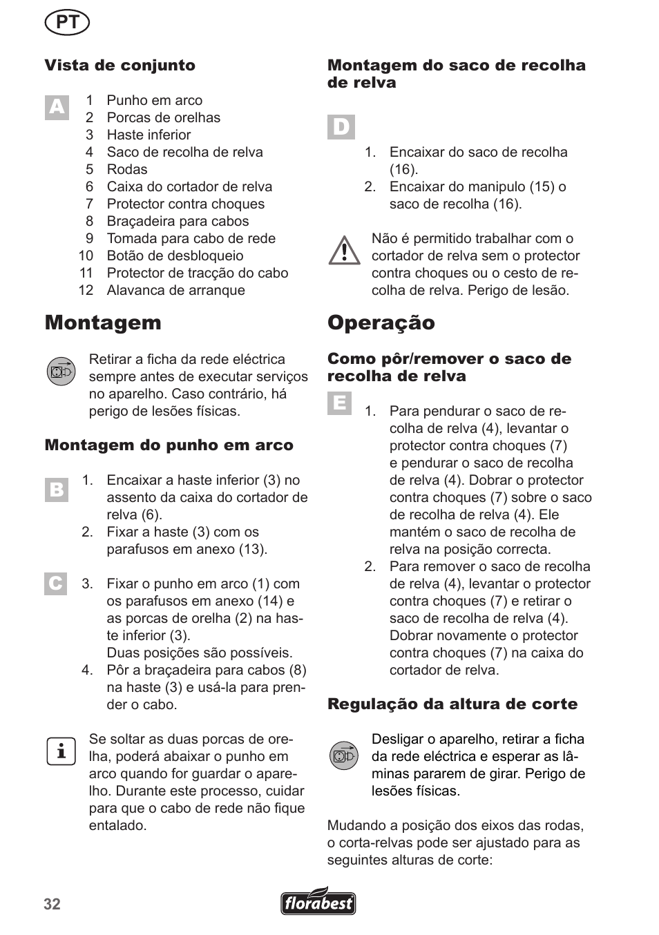 Montagem, Operação | Florabest FRM 1200 A3 User Manual | Page 32 / 66