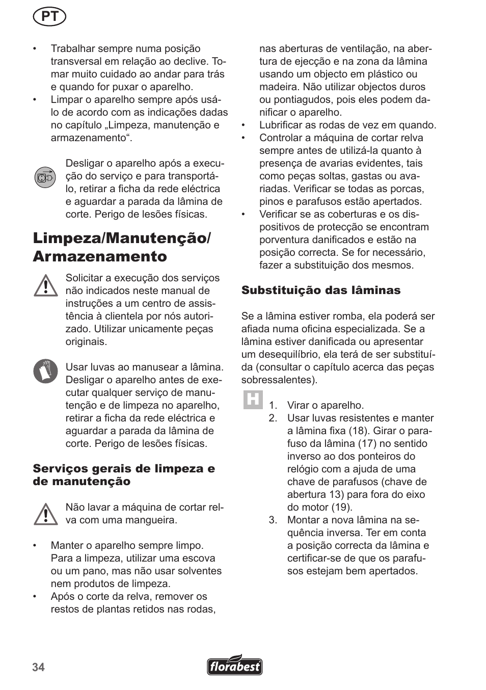 Limpeza/manutenção/ armazenamento | Florabest FRM 1200 A3 User Manual | Page 34 / 66