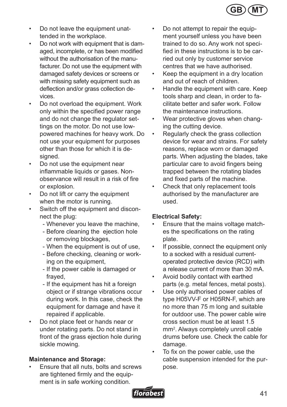 Mt gb | Florabest FRM 1200 A3 User Manual | Page 41 / 66