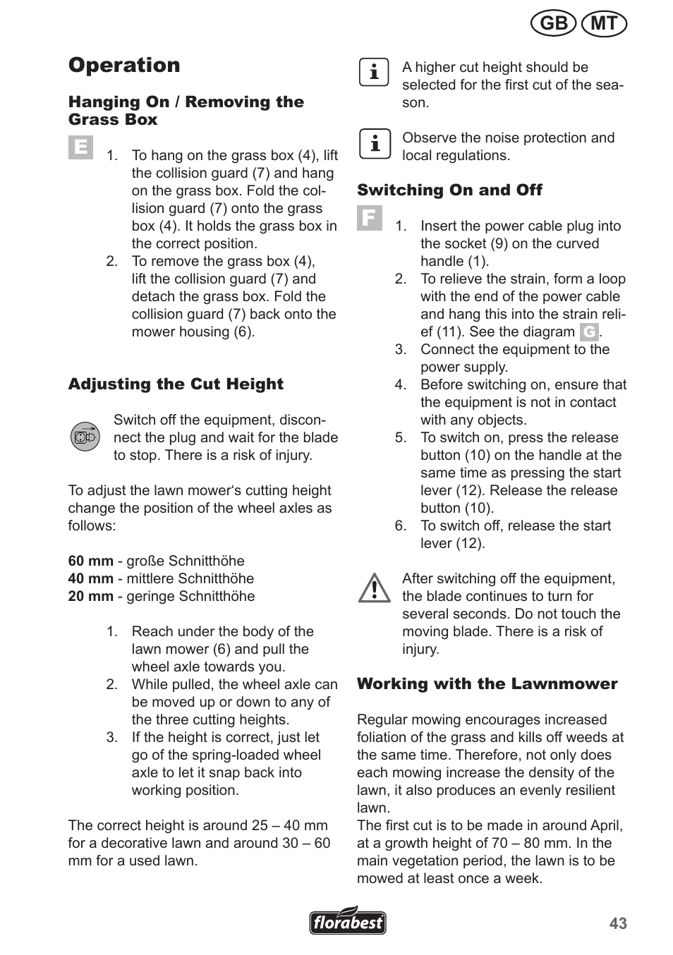Operation, Mt gb | Florabest FRM 1200 A3 User Manual | Page 43 / 66