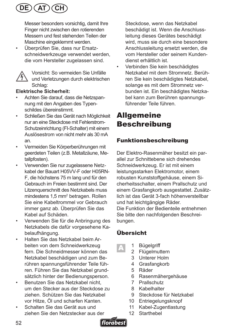 Allgemeine beschreibung, Ch at de | Florabest FRM 1200 A3 User Manual | Page 52 / 66