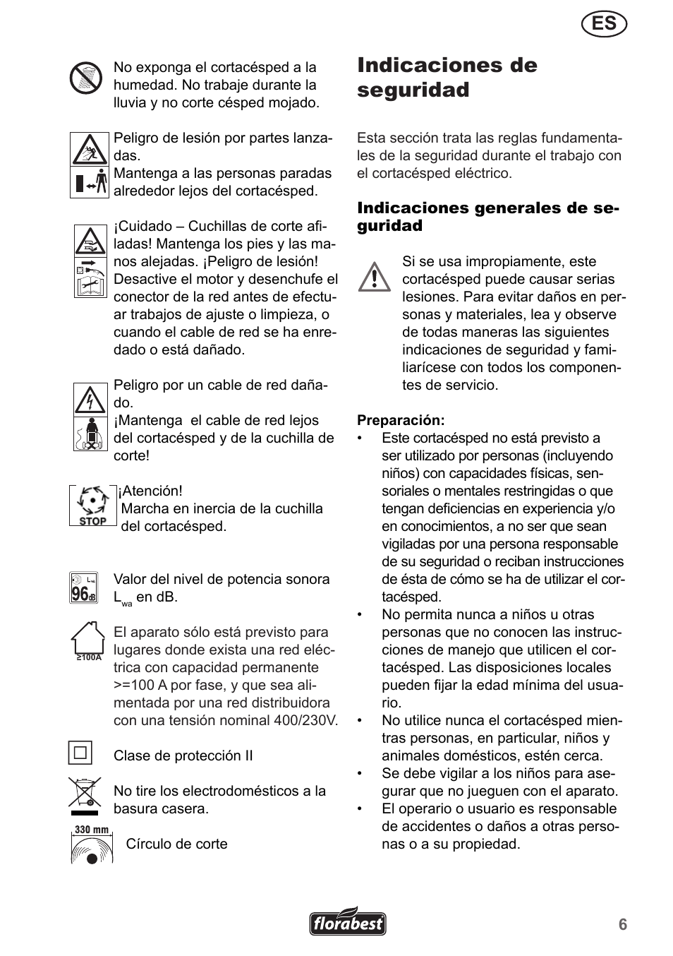 Indicaciones de seguridad | Florabest FRM 1200 A3 User Manual | Page 6 / 66