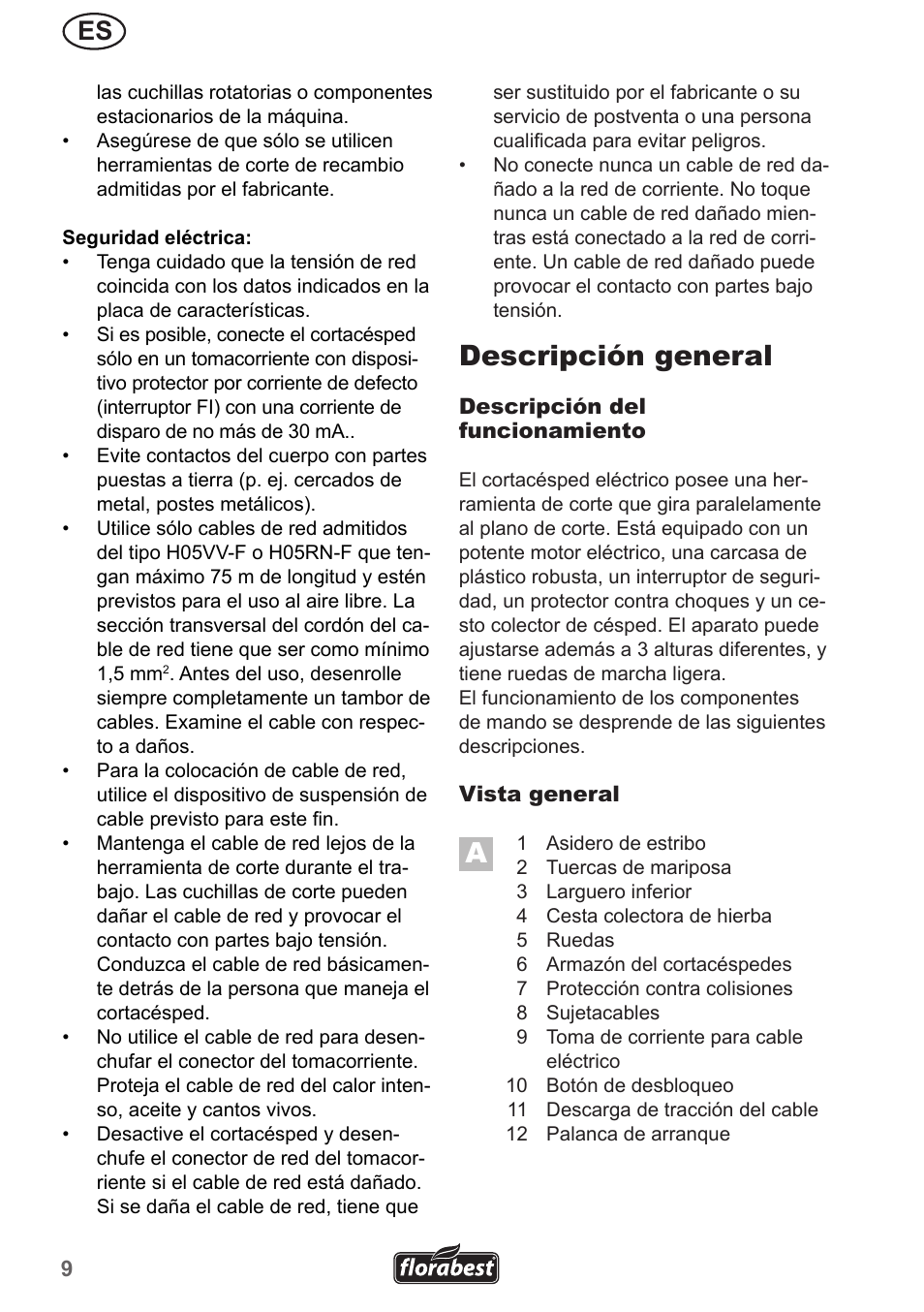 Descripción general | Florabest FRM 1200 A3 User Manual | Page 9 / 66