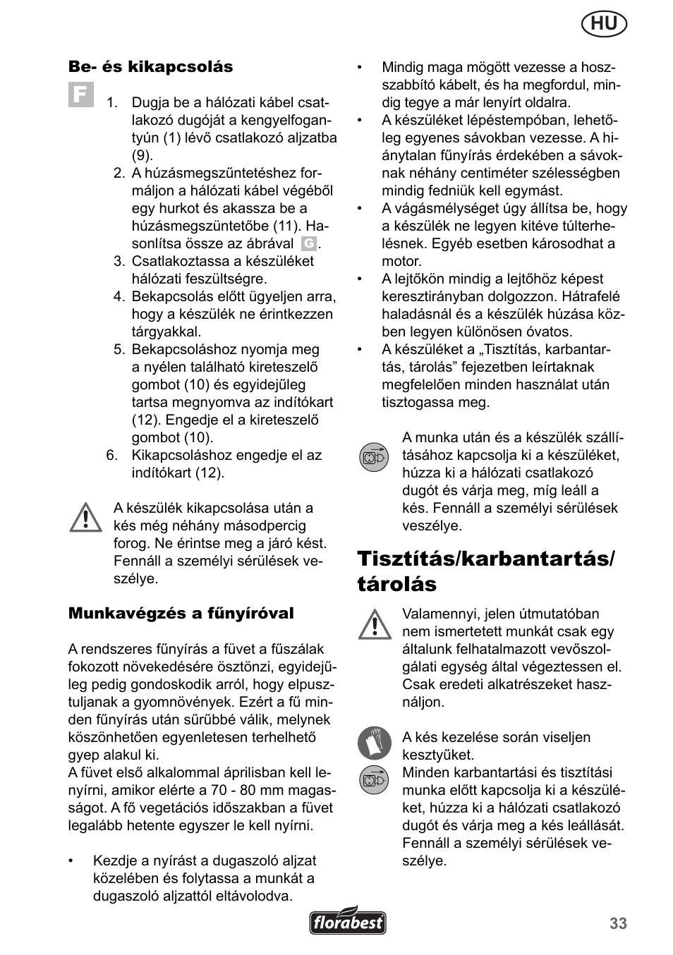 Tisztítás/karbantartás/ tárolás | Florabest FRM 1200 A5 User Manual | Page 33 / 90