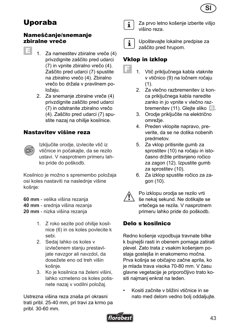 Uporaba | Florabest FRM 1200 A5 User Manual | Page 43 / 90