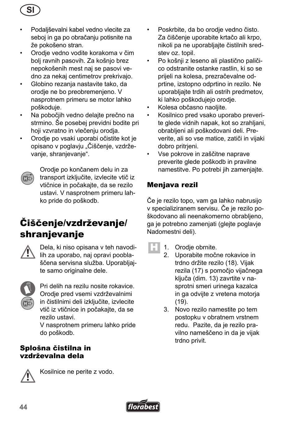 Čiščenje/vzdrževanje/ shranjevanje | Florabest FRM 1200 A5 User Manual | Page 44 / 90