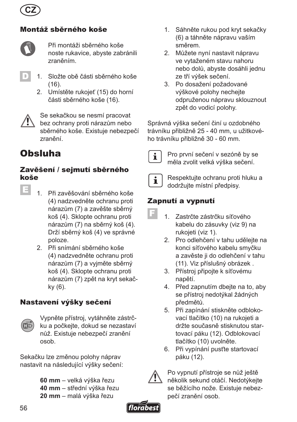 Obsluha | Florabest FRM 1200 A5 User Manual | Page 56 / 90