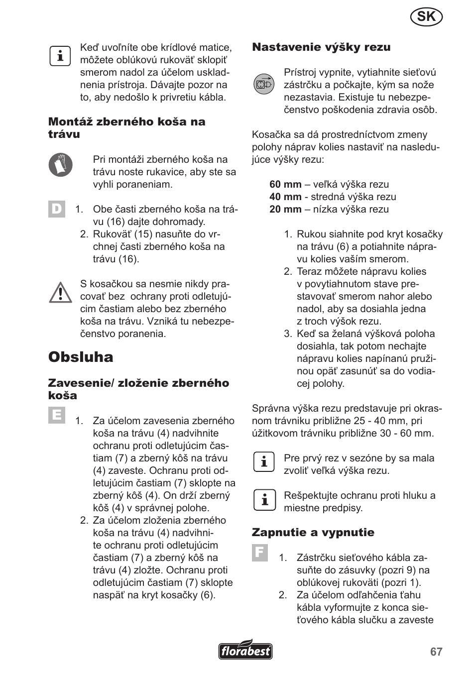 Obsluha | Florabest FRM 1200 A5 User Manual | Page 67 / 90