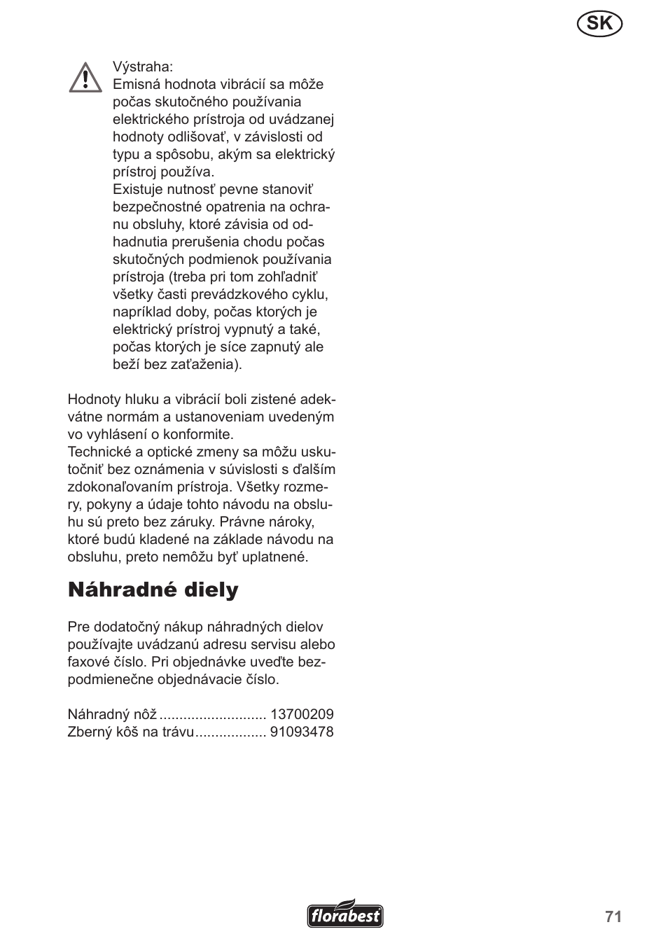 Náhradné diely | Florabest FRM 1200 A5 User Manual | Page 71 / 90