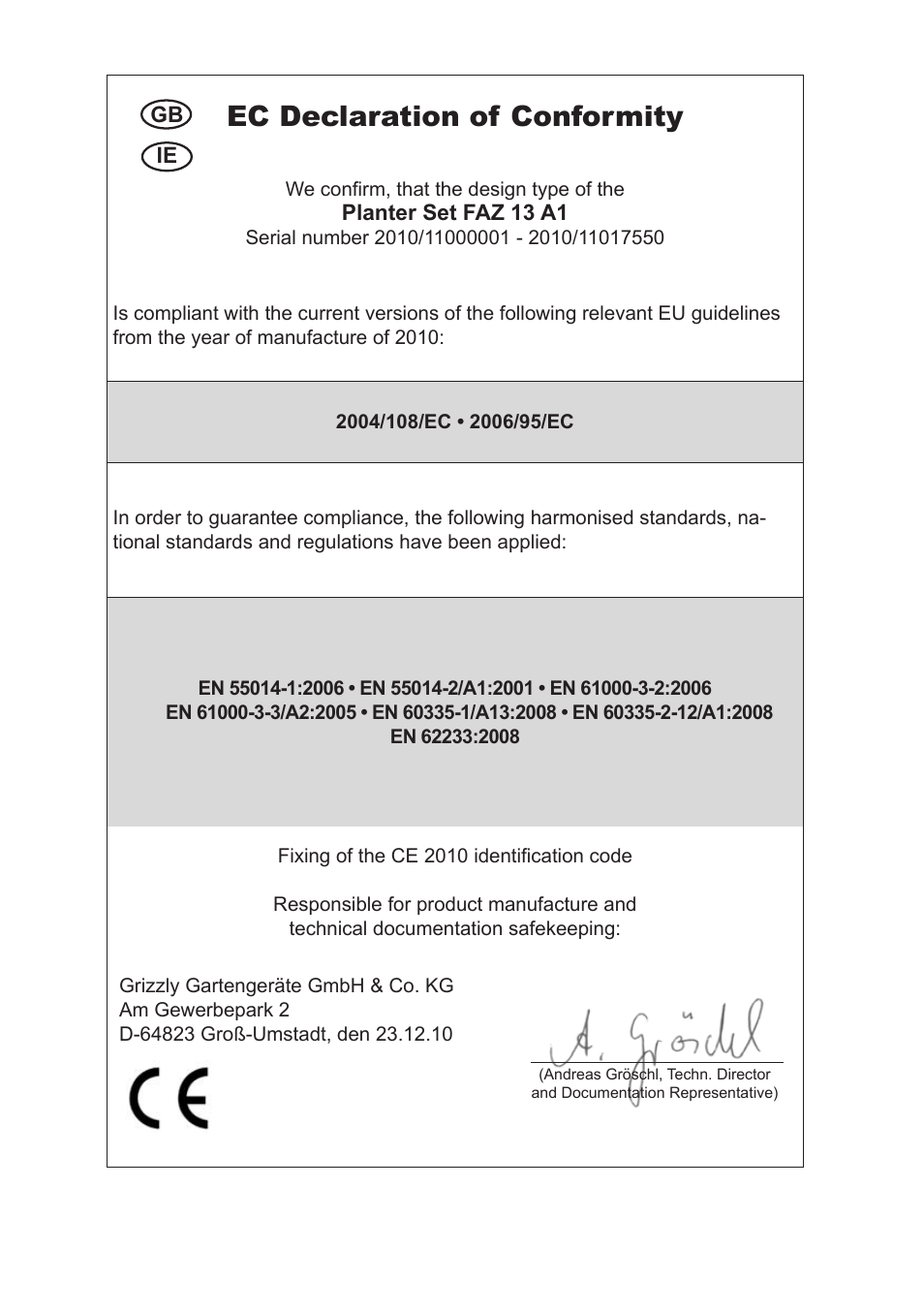 Ec declaration of conformity | Florabest FAZ 13 A1 User Manual | Page 5 / 10