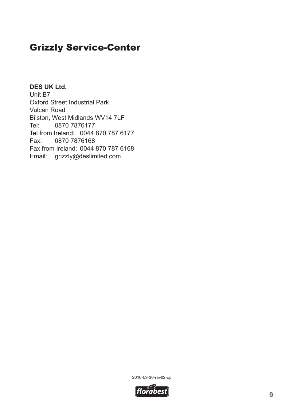 Grizzly service-center | Florabest FAZ 13 A1 User Manual | Page 9 / 10