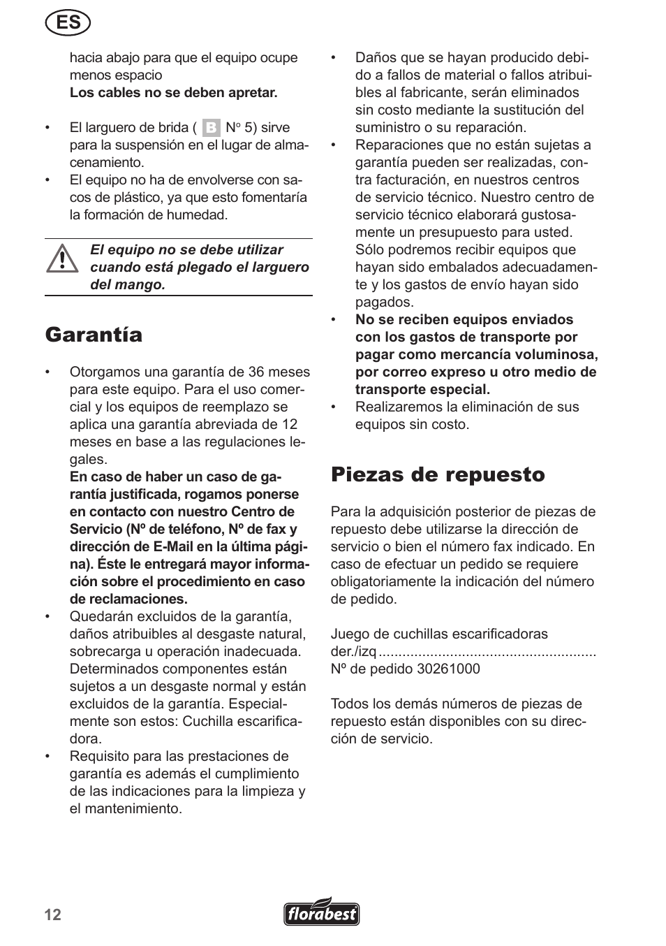 Garantía, Piezas de repuesto | Florabest FGH 710 A1 User Manual | Page 12 / 58
