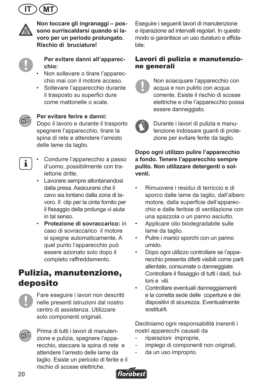 Pulizia, manutenzione, deposito, Mt it | Florabest FGH 710 A1 User Manual | Page 20 / 58