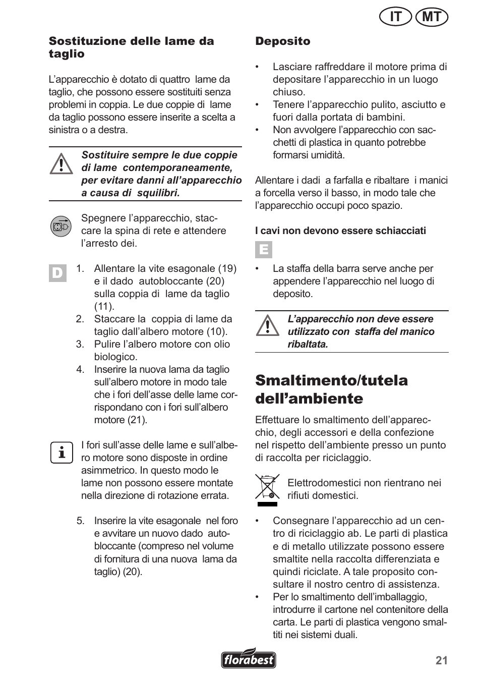 Smaltimento/tutela dell’ambiente, Mt it | Florabest FGH 710 A1 User Manual | Page 21 / 58
