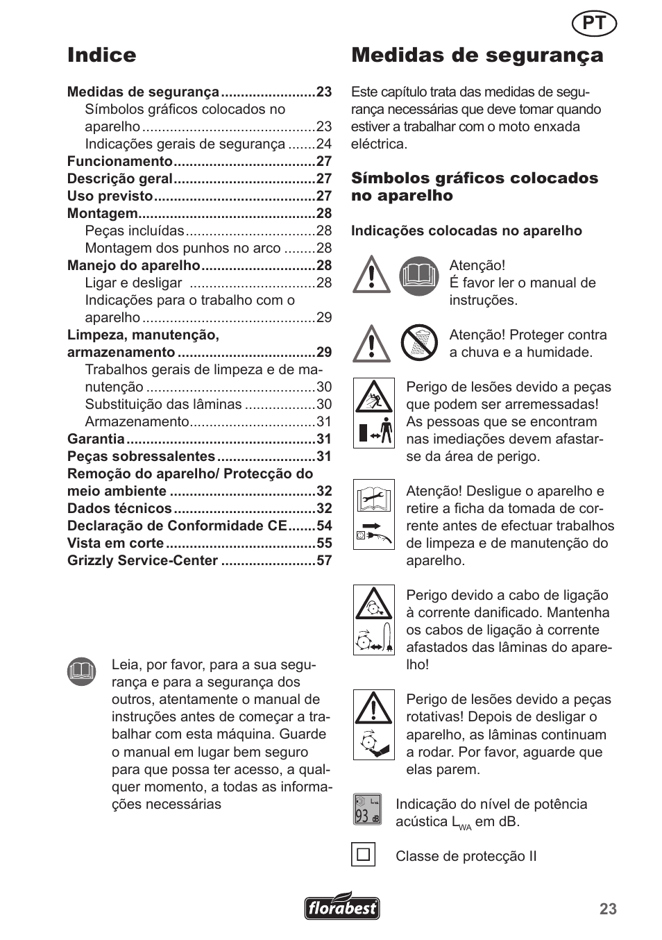 Medidas de segurança, Indice | Florabest FGH 710 A1 User Manual | Page 23 / 58