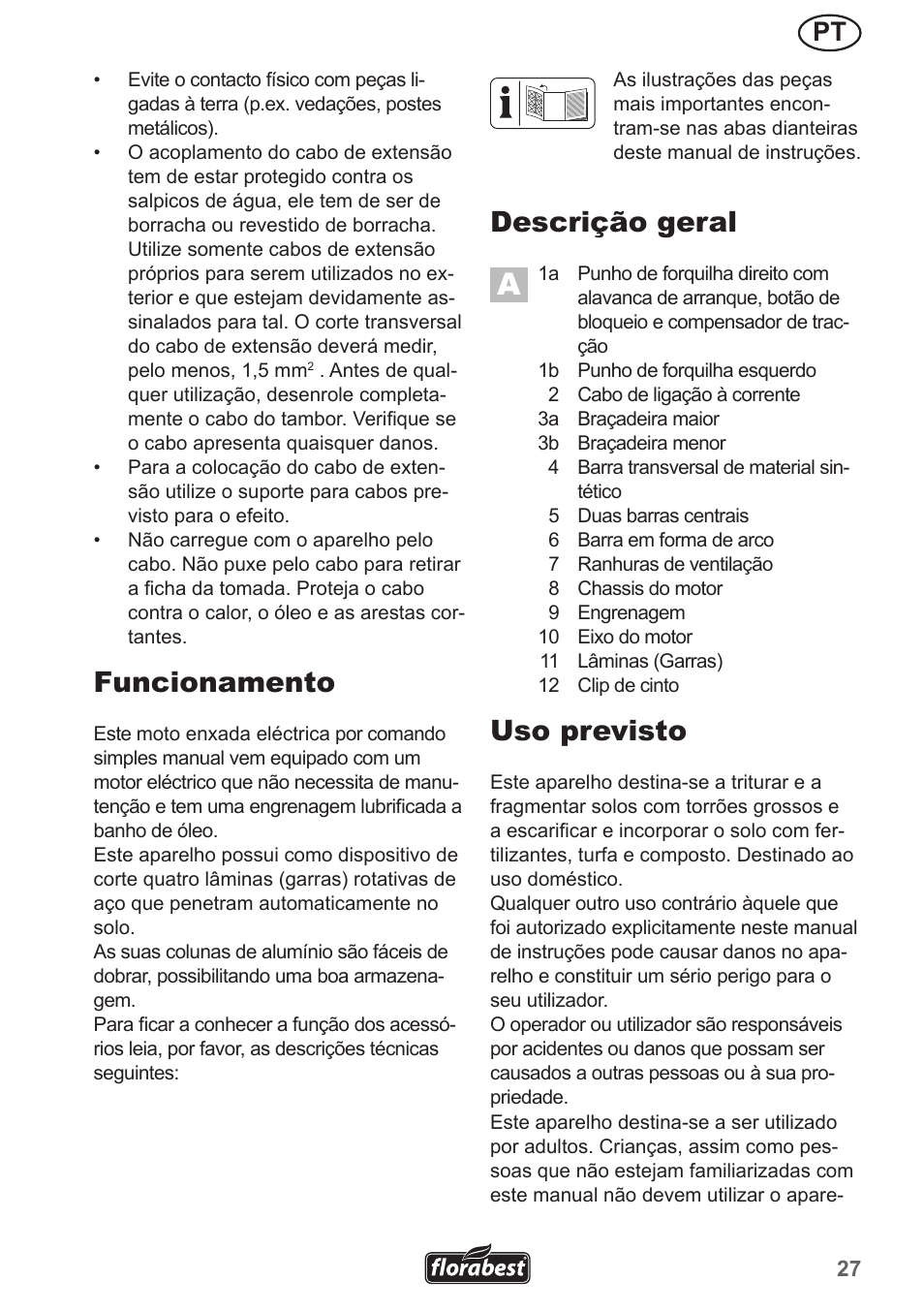 Funcionamento, Descrição geral, Uso previsto | Florabest FGH 710 A1 User Manual | Page 27 / 58
