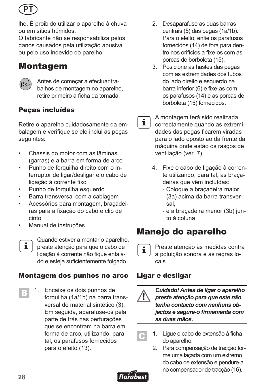 Montagem, Manejo do aparelho | Florabest FGH 710 A1 User Manual | Page 28 / 58