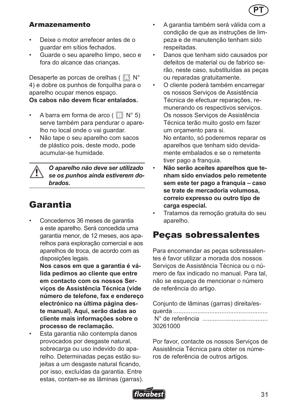 Garantia, Peças sobressalentes | Florabest FGH 710 A1 User Manual | Page 31 / 58