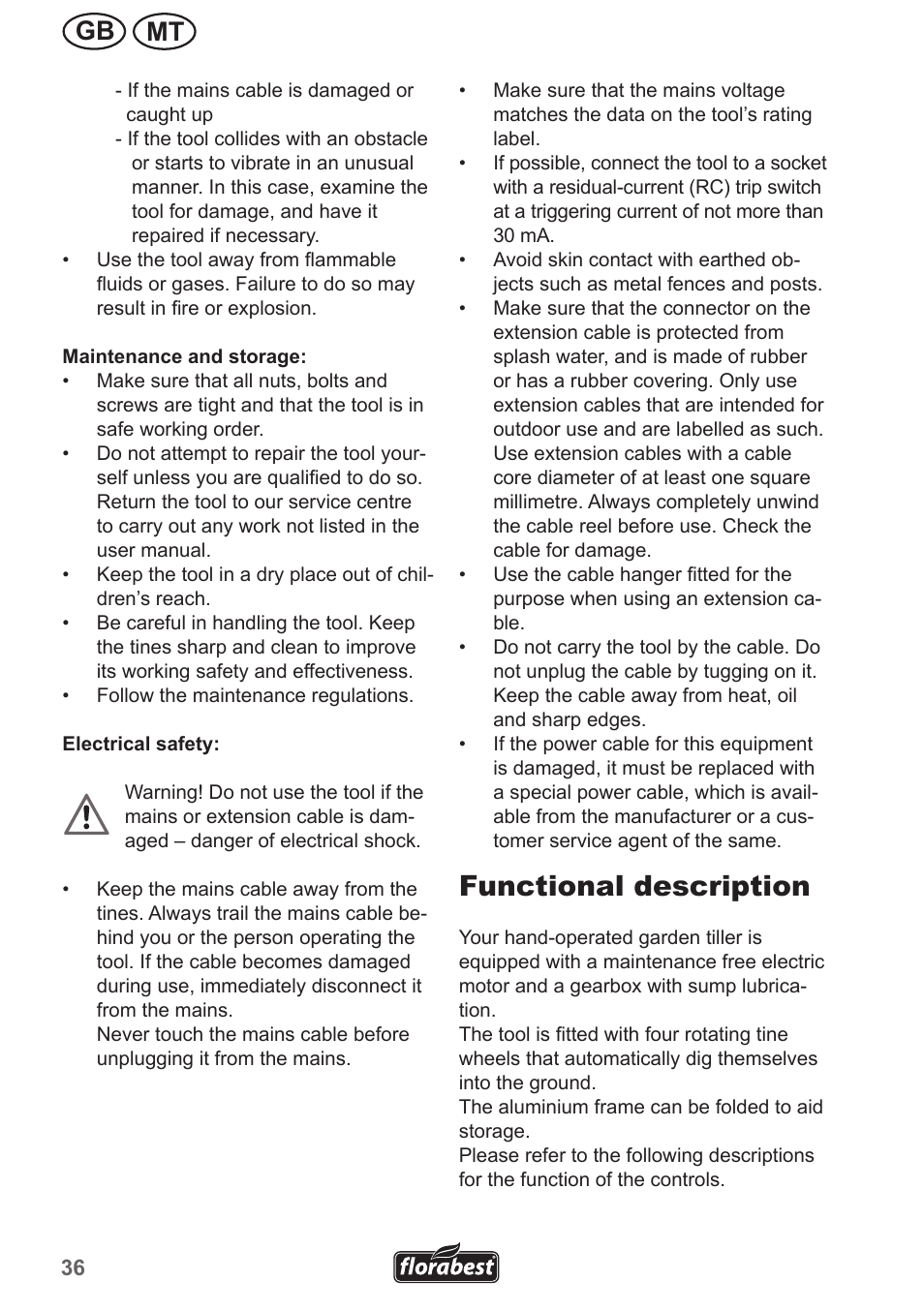 Functional description, Mt gb | Florabest FGH 710 A1 User Manual | Page 36 / 58