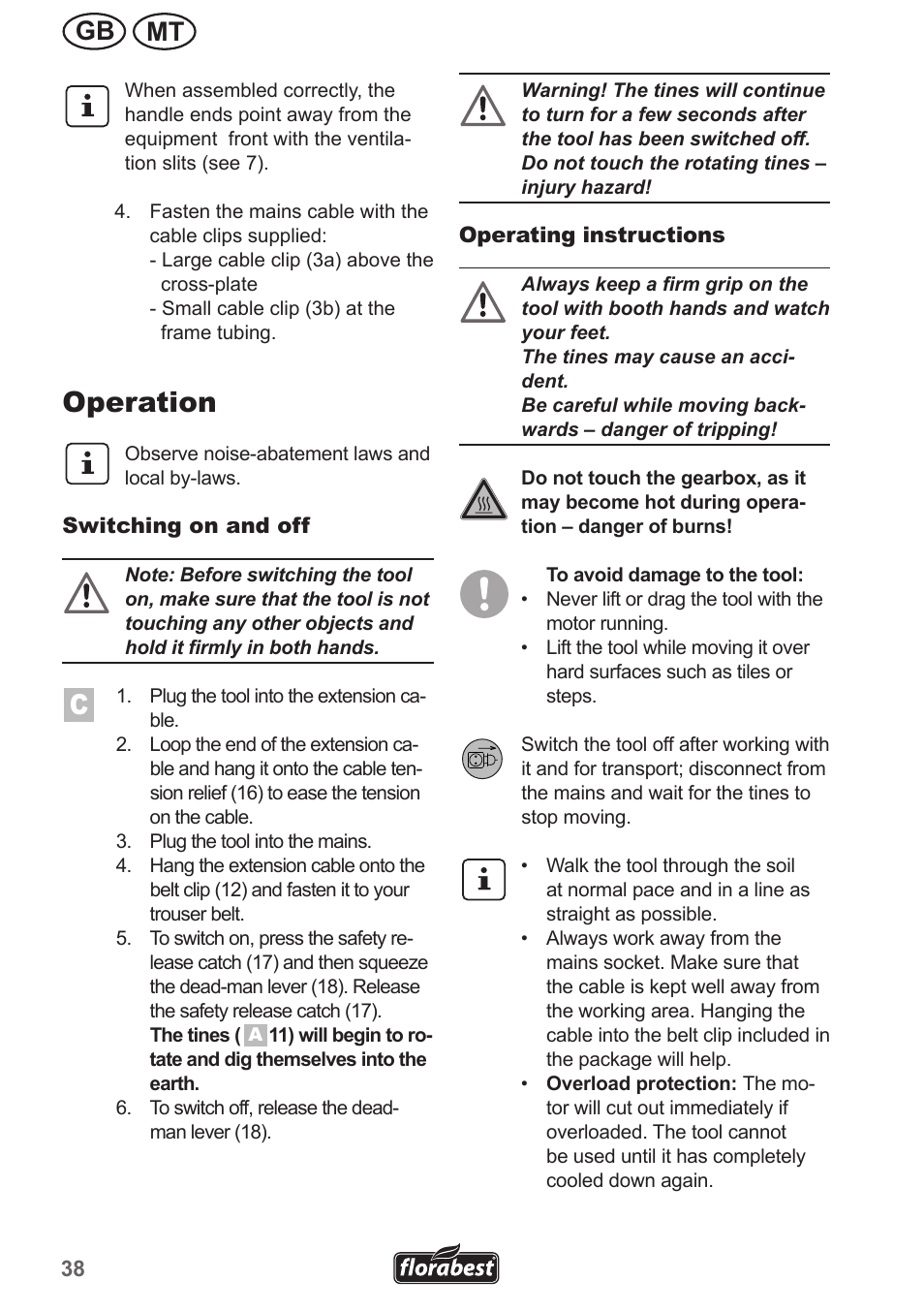 Operation, Mt gb | Florabest FGH 710 A1 User Manual | Page 38 / 58