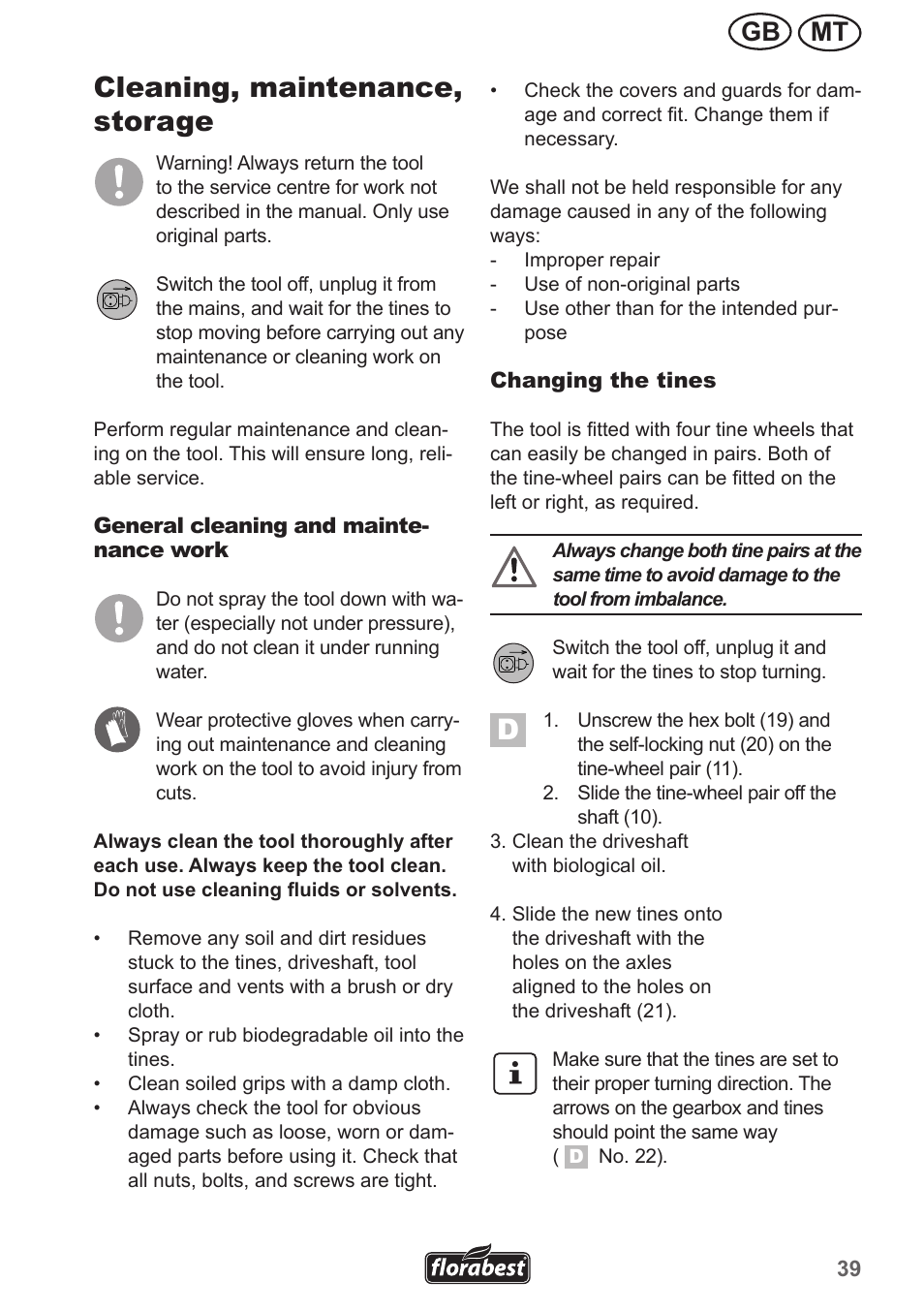 Cleaning, maintenance, storage, Mt gb | Florabest FGH 710 A1 User Manual | Page 39 / 58