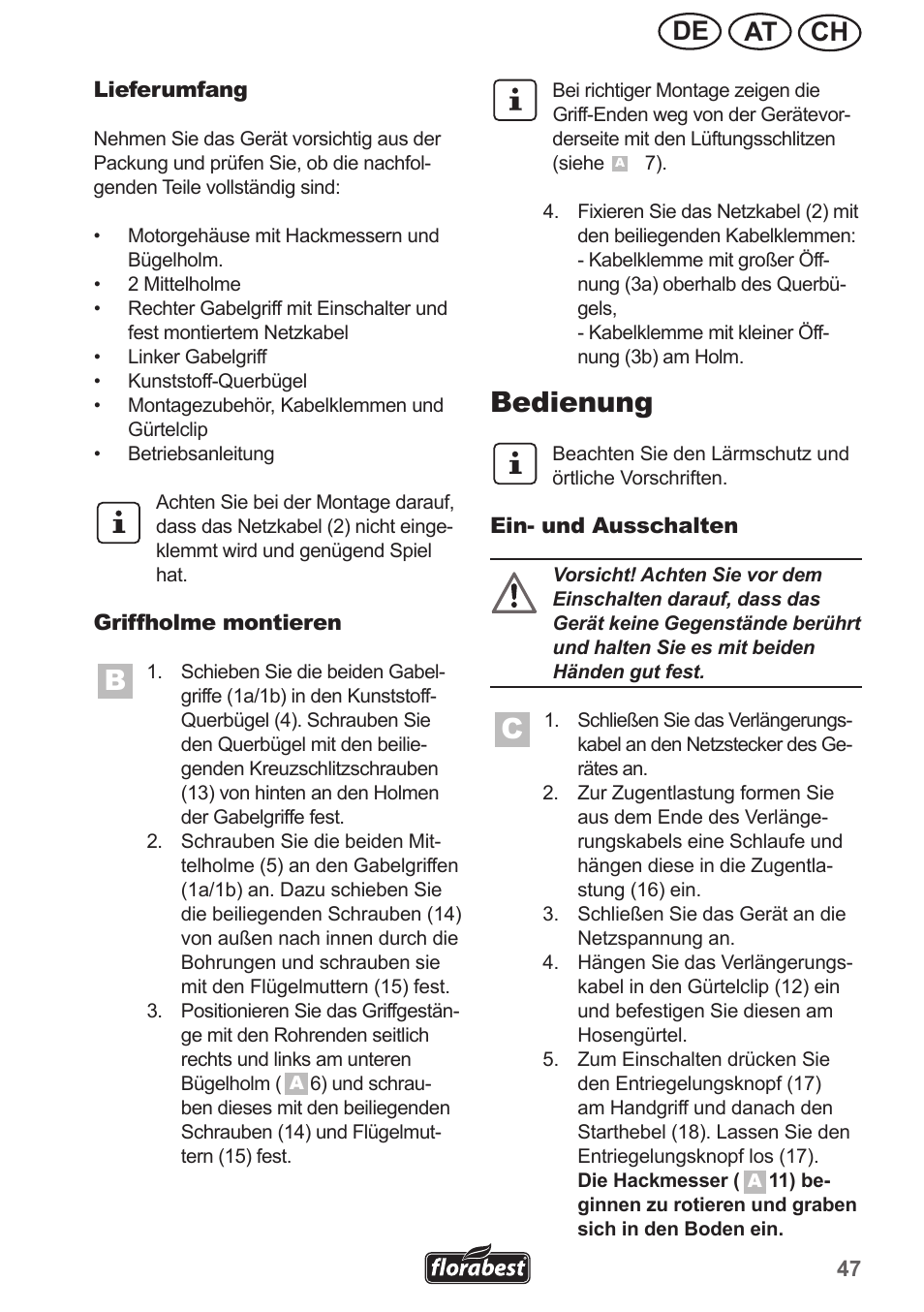 Bedienung, Ch at de | Florabest FGH 710 A1 User Manual | Page 47 / 58