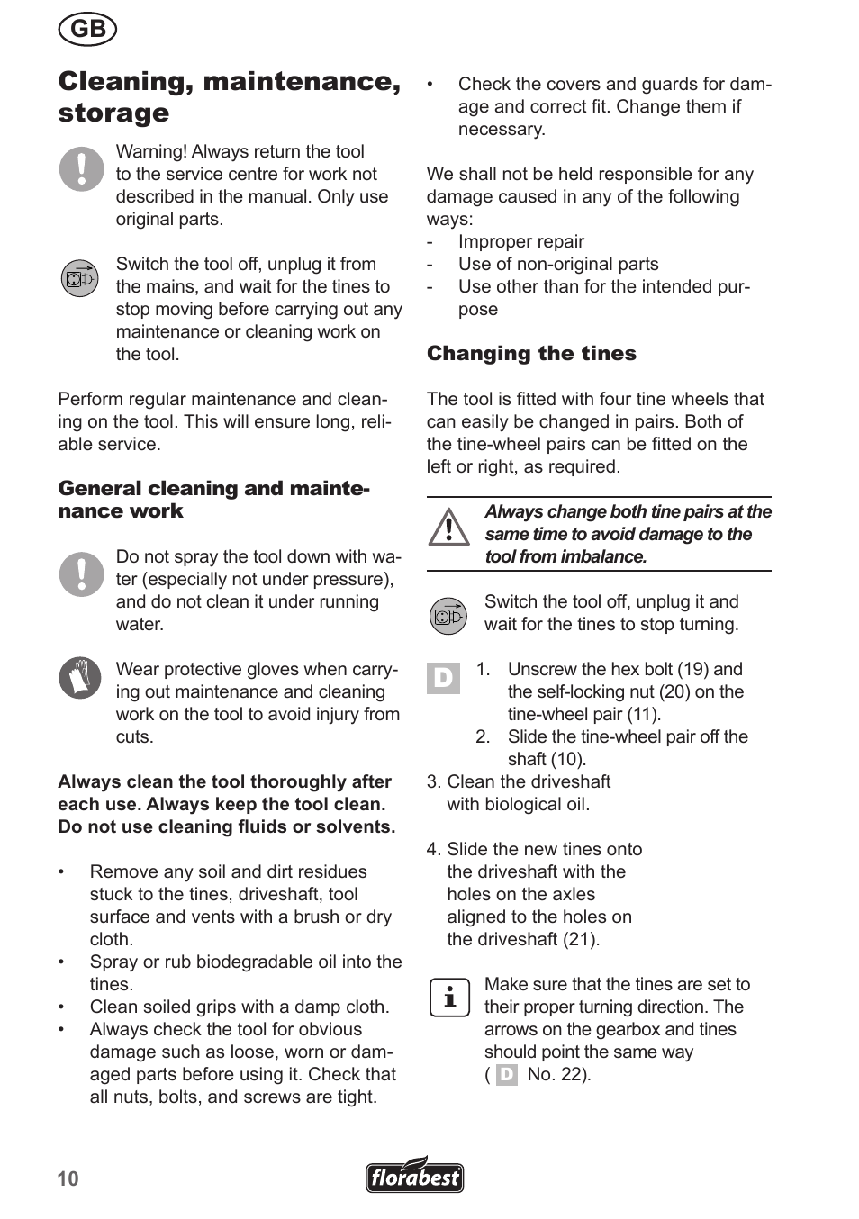 Cleaning, maintenance, storage | Florabest FGH 710 A1 User Manual | Page 10 / 86