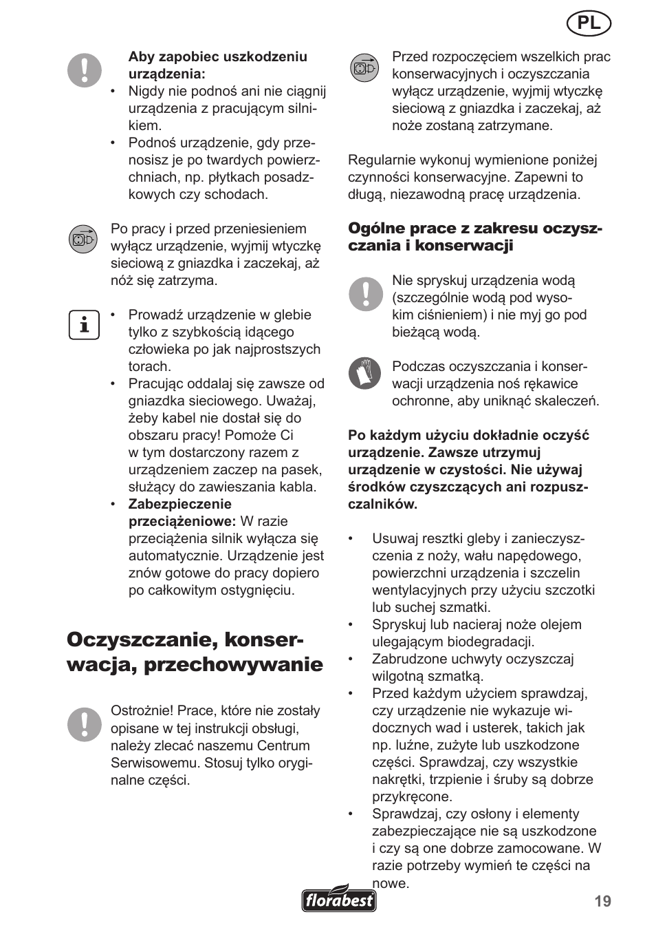 Oczyszczanie, konser- wacja, przechowywanie | Florabest FGH 710 A1 User Manual | Page 19 / 86