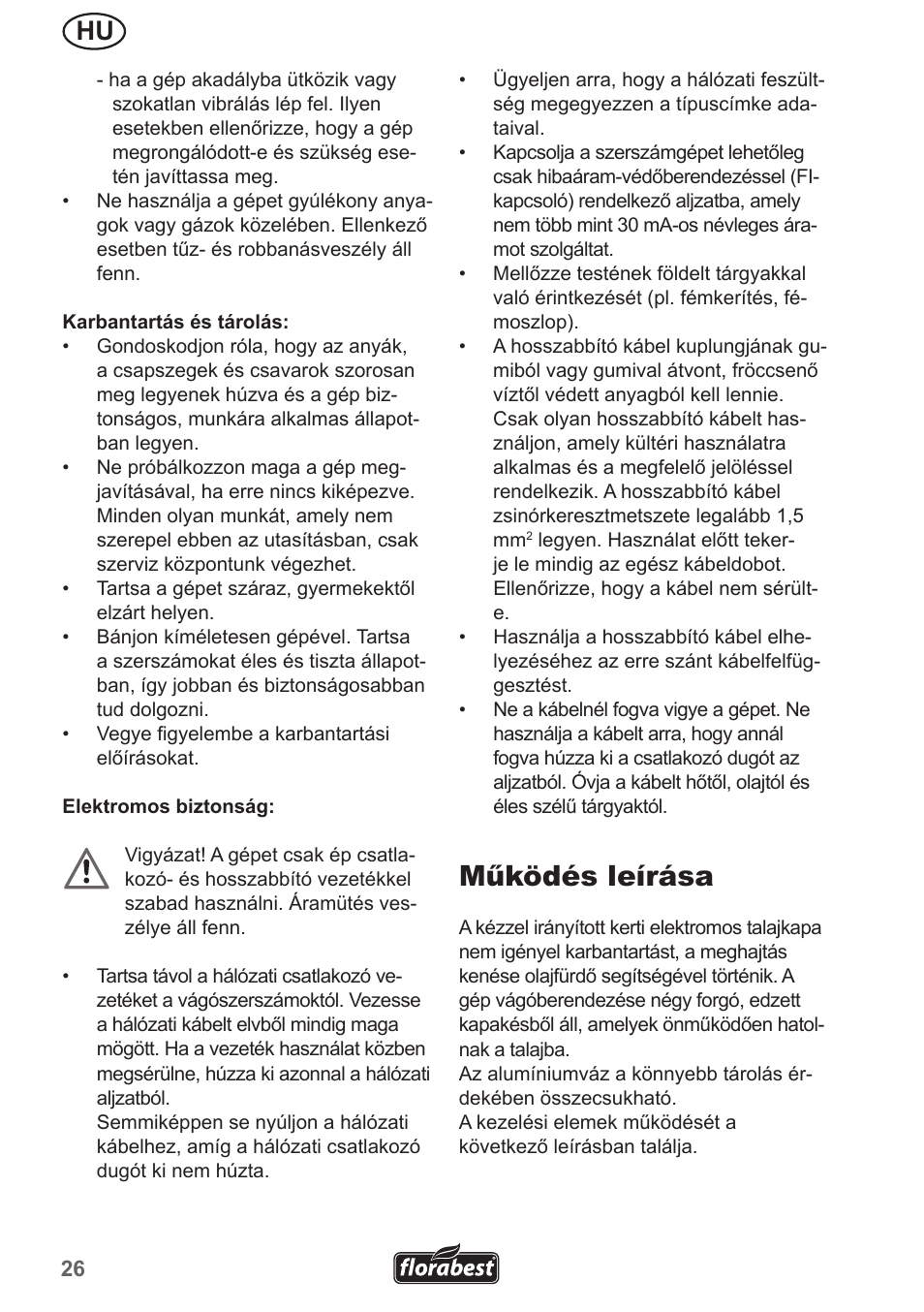 Működés leírása | Florabest FGH 710 A1 User Manual | Page 26 / 86